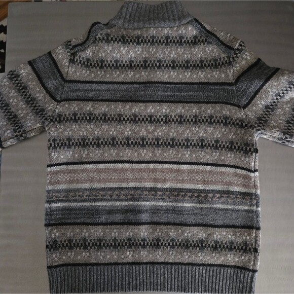 Sundance 100% Lambswool Knit 1/4 Zip Fair Isle Nordic Sweater Gray Tan Black L - Picture 4 of 13